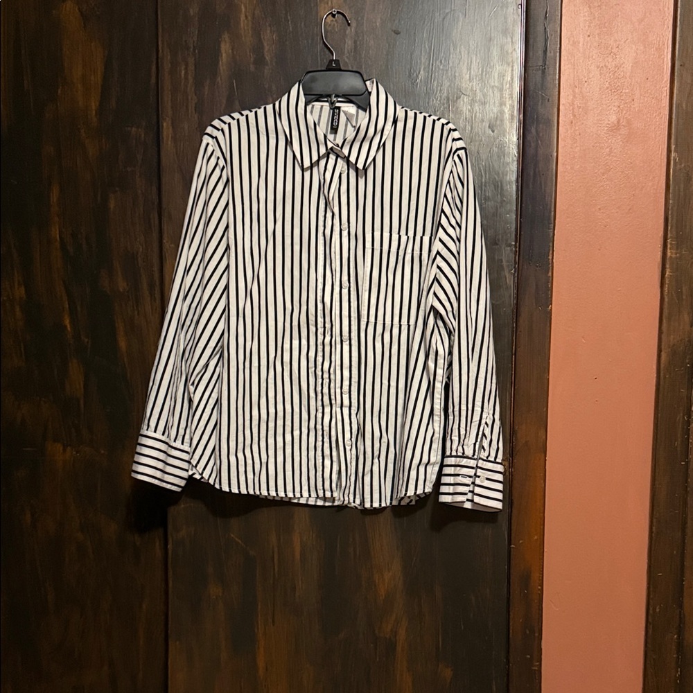 Divided Black and White Striped Casual Shirt